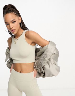 Pull & Bear seamless racer neck top in sand - part of a set-Neutral