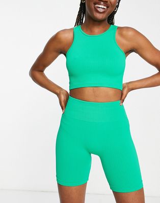 Pull & Bear seamless ribbed legging shorts in green