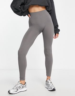 Pull & Bear seamless ribbed leggings in charcoal - part of a set-Gray
