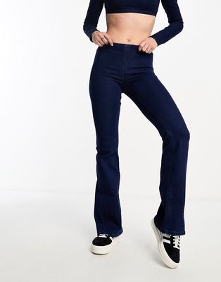 Pull & Bear seamless stretch denim flare jeans in indigo blue - part of a set