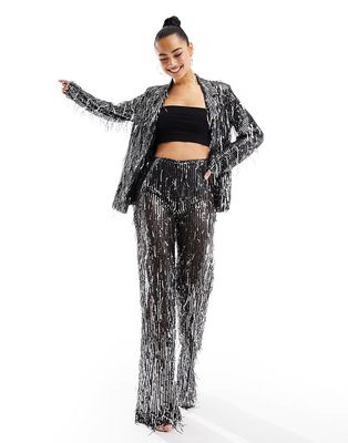 Pull & Bear sequin fringed pants in silver - part of a set