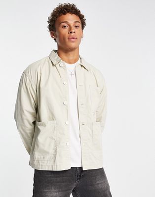 Pull & Bear shirt in relaxed fit in ecru-Neutral