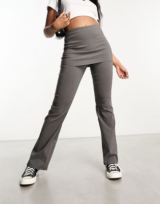 Pull & Bear skirt detail flare pants in charcoal gray