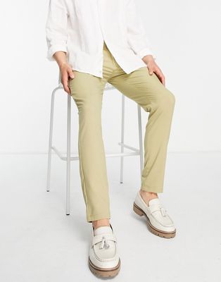 Pull & Bear slim tailored pants in beige-Green