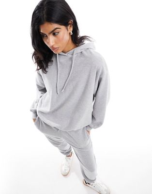 Pull & Bear soft touch ribbed hoodie in gray - part of a set