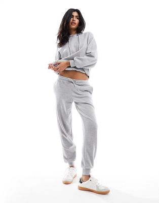 Pull & Bear soft touch ribbed sweatpants in gray - part of a set