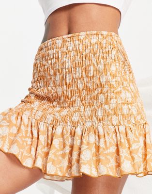 Pull & Bear star print ruched skirt in orange - part of a set-Pink