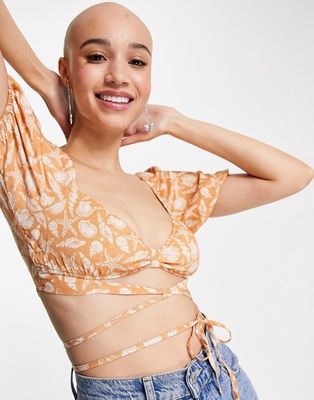 Pull & Bear star print ruched top in rose - part of a set-Pink
