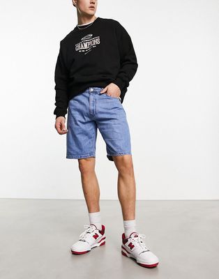 Pull & Bear straight denim shorts in medium blue