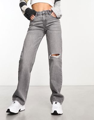 Pull & Bear straight leg jean with rip in gray