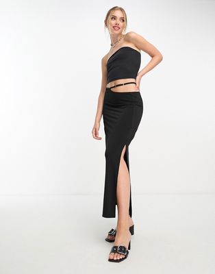 Pull & Bear strap detail slinky maxi skirt in black - part of a set