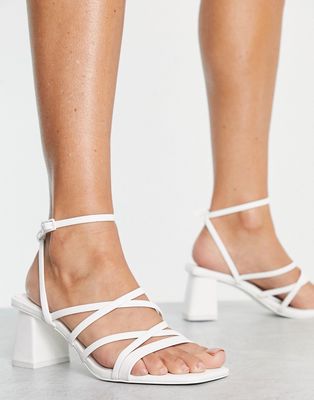 Pull & Bear strappy mid block heeled sandals in white