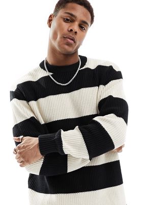 Pull & Bear stripe knit sweater in off white-Neutral