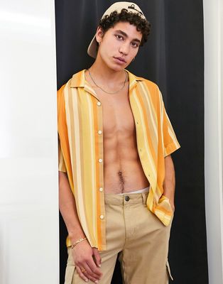 Pull & Bear striped shirt in orange-Brown
