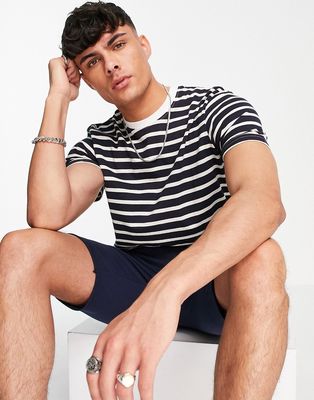 Pull & Bear Striped T-Shirt In Navy