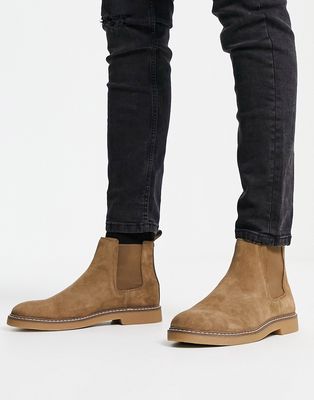 Pull & Bear suede chelsea boots in stone-Neutral