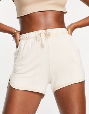 Pull & Bear super soft brushed jersey shorts in stone-Neutral