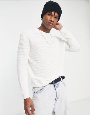 Pull & Bear sweater with waffle knit in off white-Neutral