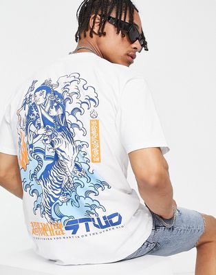 Pull & Bear t-shirt with japanese tiger back print in white
