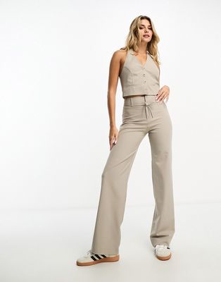 Pull & Bear tailored pants with tie waist detail in stone - part of a set-Gray