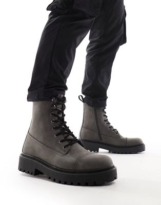 Pull & Bear tall military boot in washed brown
