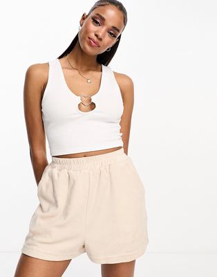 Pull & Bear tank top with heart shaped ring detail in white