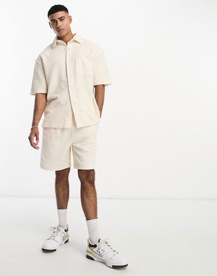 Pull & Bear textured short in stone - part of a set-Neutral