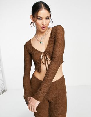 Pull & Bear tie front top in brown - part of a set