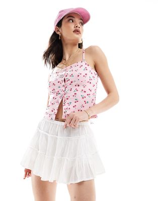 Pull & Bear tiered mini rara skirt in white