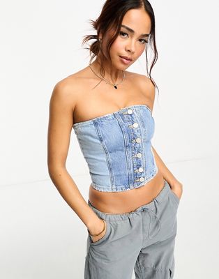 Pull & Bear two tone contrast denim corset top in blue - part of a set