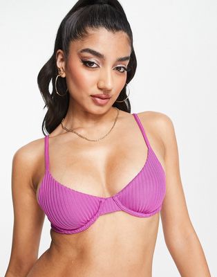 Pull & Bear underwire ribbed bikini top in pink - part of a set