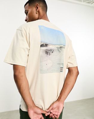 Pull & Bear wave printed t-shirt in sand-Neutral