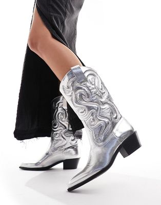 Pull & Bear western style cowboy boot in silver