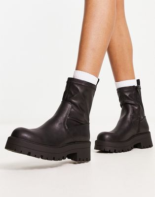 Pull & Bear wide fit chunky ankle boots in black