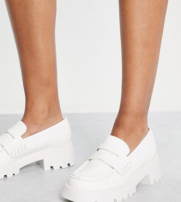 Pull & Bear wide fit chunky loafer in white