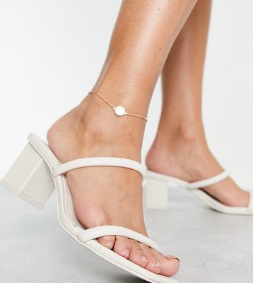 Pull & Bear Wide Fit padded mid block heel sandals in white-Neutral