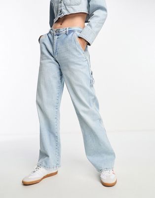 Pull & Bear wide leg carpenter jeans in light blue - part of a set