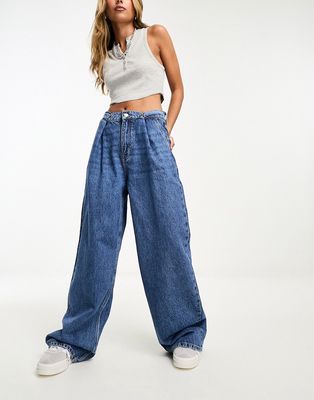 Pull & Bear wide leg jeans in mid blue - part of a set