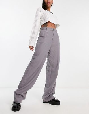 Pull & Bear wide leg linen pants in gray