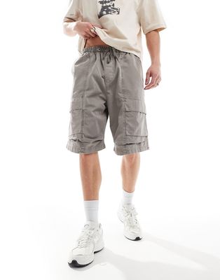 Pull & Bear wide leg washed cargo shorts in gray