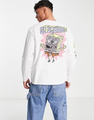 Pull & Bear x SpongeBob long sleeve printed t-shirt in white