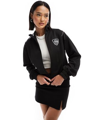 Pull & Bear zip through long sleeve track top in black - part of a set