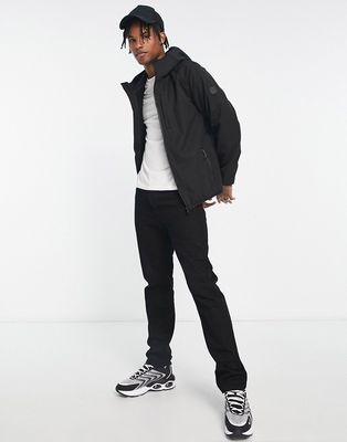 Pull & Bear zip thru outdoors jacket with hood in black