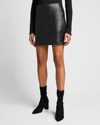 Pull-On Leather Mini Skirt