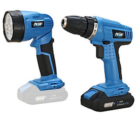 Pulsar 20V Lithium Ion Cordless Drill & Cordles s Flashlight