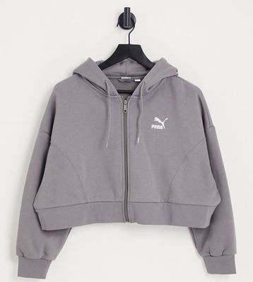 Puma boxy cropped zip up hoodie in storm gray - Exclusive to ASOS