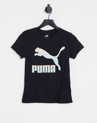 Puma Classics iridescent logo t-shirt in black