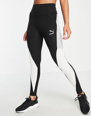 Puma Clsx high waist color block leggings in black