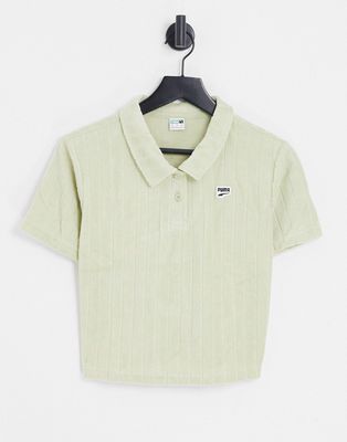 PUMA Downtown terrycloth polo T-shirt in sage green