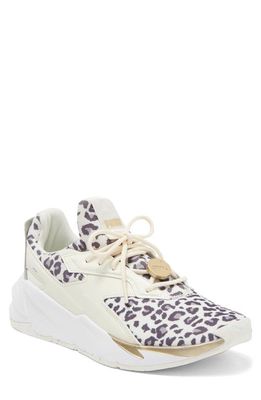 PUMA Fier Nitro Leopard Print Sneaker in Marshmallow/Castlerock/Gold